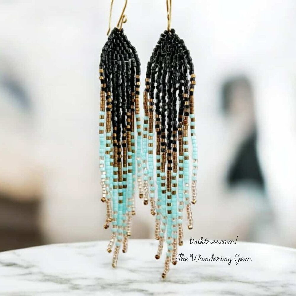 BOGO EARRINGS Beaded Fringe Cascade Shoulder Duster Dangle Earrings 4.5"